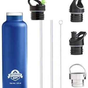 Vacuum Insulated Double Walled Drinking Bottle, Water Bottle 750 mililiter Leakproof 4 Caps for Sports, Fitness, Outdoor, Work,Children or School/Thermoflask/no BPA