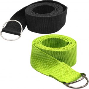 Tavie 2x Yoga Belt Strap For Fitness Flexibility Exercise Stretching Belts Straps, Holding Poses, Physical Therapy, 183cm x 3.8cm, Black+Green