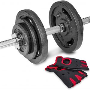 HOP-SPORT Cast Iron Dumbbell Set – Adjustable Weights Set + Dumbbell Bar For Fitness Training, Bodybuilding, Weight Lifting – Exercise Gloves INCLUDED