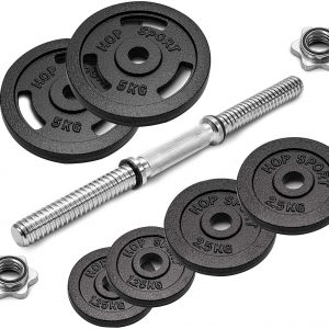 HOP-SPORT Cast Iron Dumbbell Set – Adjustable Weights Set + Dumbbell Bar For Fitness Training, Bodybuilding, Weight Lifting – Exercise Gloves INCLUDED