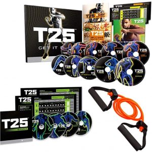 Life Element Shaun T’s T25 HIIT burning fat Fitness Programme DVD 14pcs with resistance bands and nutrition guide cardio Indoor fitness training(As Seen On TV)