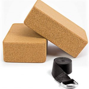 WayEee Yoga Brick Block (2 Pack) with Strap,Natural Cork Brick 9x6x3 Inch,High Density Firm Sturdy Non Slip For Yoga, Pilates, Meditation