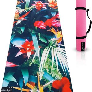 Soul High Yoga Mat | Eco Friendly Non-Slip Exercise Mat | Vegan Suede 6mm TPE Tropical Flower Premium Matt | Soft, Thick, Lightweight Workout Mat with Yoga Strap | Yoga Mats for Women, Men & Kids