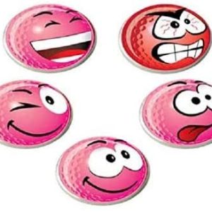 A SET OF 5 VARIOUS ASBRI PINK SMILEY GOLF BALL MARKERS