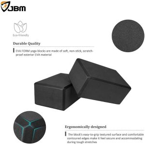 JBM Yoga Block plus Strap with Metal D-Ring Yoga Brick Yoga Block 2 Colors – High Density EVA Foam Yoga Block to Support and Deepen Poses, Lightweight, Odor-Resistant (Black)