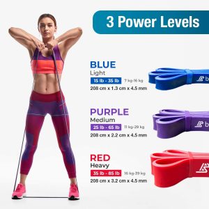 Beenax Resistance Bands Pull Up Assist Bands Set – 3 Different Levels Workout Exercise Bands for CrossFit, Powerlifting, Muscle and Strength Training, Stretching and Mobility, Yoga – Men & Women