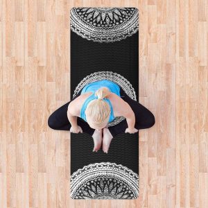 Lions 15mm Thick NBR Exercise Mats with Carry Straps, Mandala Print, Non-Slip Floor Mat for Yoga, Pilates, Gymnastic and Fitness 183cm x 61cm (Black Mandala)