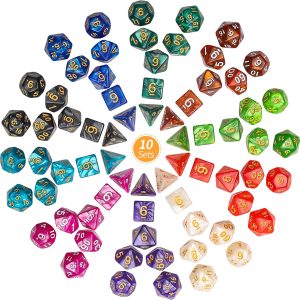 KATIX YILAIDA D&D Dice Sets, 10 X 7 Polyhedral Dice for Dungeons and Dragons DND RPG MTG Table Games D4 D6 D8 D10 D% D12 D20 with 1 Big Pouch