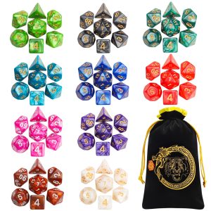 KATIX YILAIDA D&D Dice Sets, 10 X 7 Polyhedral Dice for Dungeons and Dragons DND RPG MTG Table Games D4 D6 D8 D10 D% D12 D20 with 1 Big Pouch