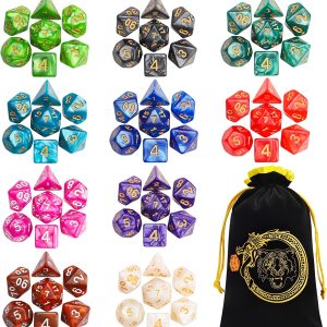 KATIX YILAIDA D&D Dice Sets, 10 X 7 Polyhedral Dice for Dungeons and Dragons DND RPG MTG Table Games D4 D6 D8 D10 D% D12 D20 with 1 Big Pouch