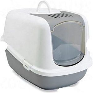 Jumbo-Sized Covered Litter Tray XXL – Has A Top Opening For Quick And Easy Cleaning – Spacious Interior – Ideal For Very Large Cats (Light Grey & White, 66.5 x 48.5 x 46.5 cm (L x W x H))