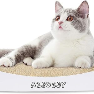 Aibuddy Cat Scratcher, Curve Scratching Pad Reversible Cardboard Lounge Bed with Organic Catnip [ 44x 25x 7cm, Superior Cardboard & Construction]