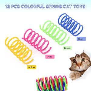 Petnice 12 Pcs Cat Colorful Springs Toys, Cat Creative Toys for Kittens, BPA Free Durable Heavy Plastic Interactive Toys to Kill Time and Keep Fit for Swatting, Biting, Hunting Kitten Toys