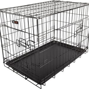 RAC Dog Puppy Cage Folding 2 Door Crate with Plastic Tray Medium 30-inch Black (Medium)