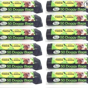 Roll of 50 Extra Strong TidyZ Black Doggy Waste Bags Dog Cat Rabbit With Tie Handle 32cm x 38cm (Pack of 12 – 600)